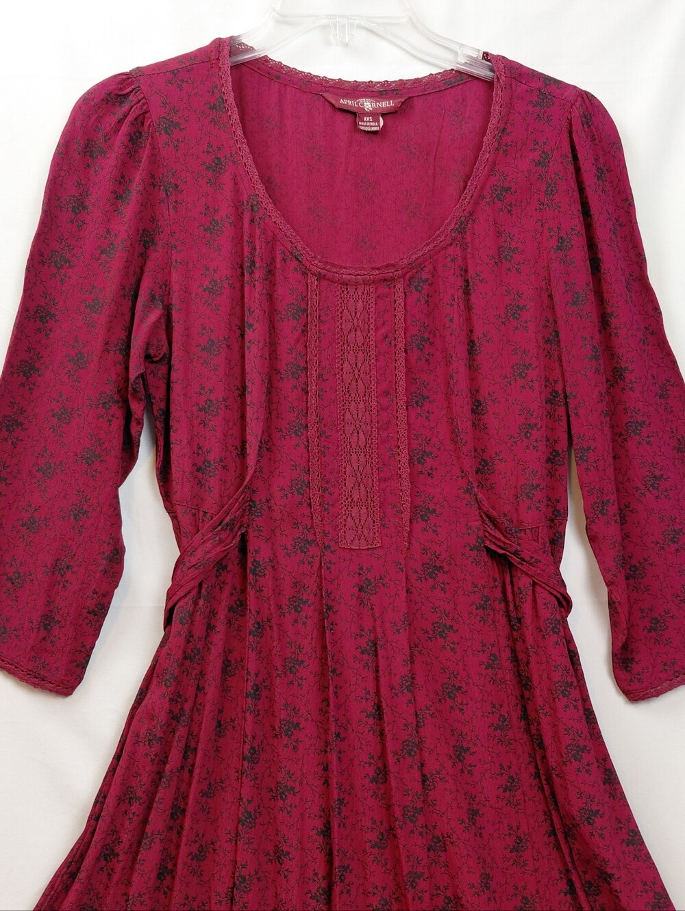 April Cornell Dress Size XXS Toile Floral Burgundy Black